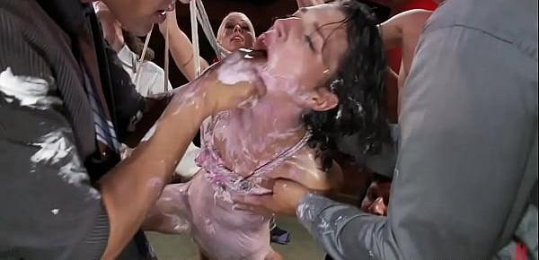  Babe smeared with food in public bdsm